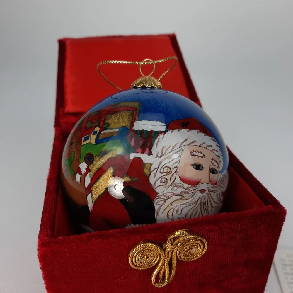 Pier 1 Imports LI BIEN Ornament Santa Claus Gifts Reindeer Reverse Painted Glass